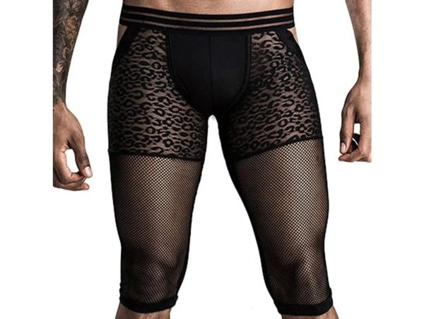 Gay Pantyhose | Transparent Mesh Leopard Open Butt Knee Length Pantyhose Fashion - Image 2