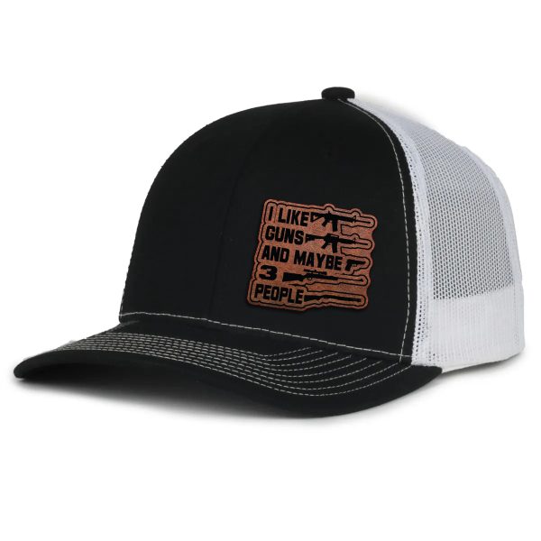 I Like Guns And Maybe 3 People Leather Patch Hat Hot on Sale - Image 3