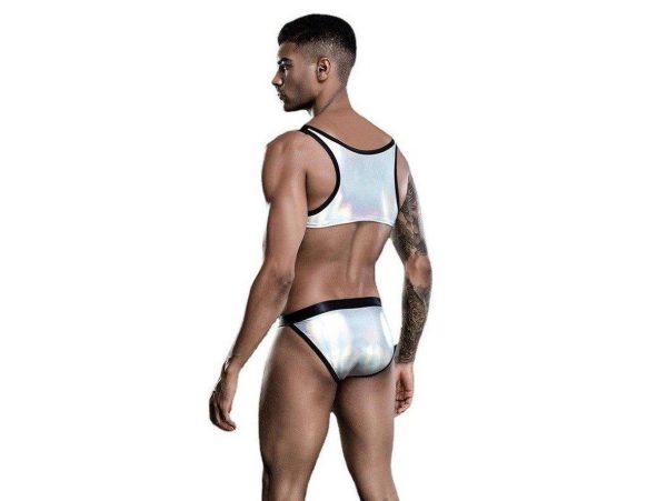 Gay Bodysuits | Clubwear Silver Top + Briefs Set Online Sale - Image 2