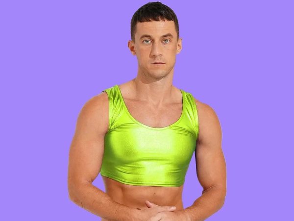 Gay Crop Tops | Clubwear Party Metallic Stretchy Crop Top Online - Image 3